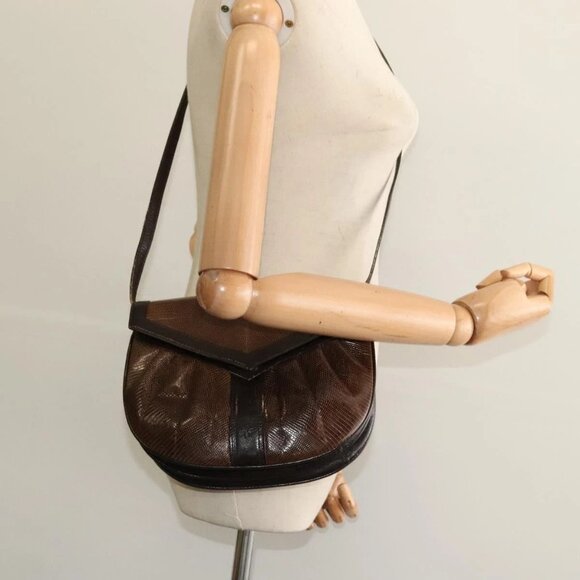 SAINT LAURENT Shoulder Bag Leather Brown Gold Auth - Picture 1 of 15